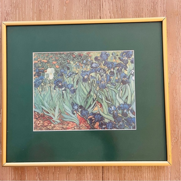 Gold Framed Art Print with Blue and Green Floral Design
